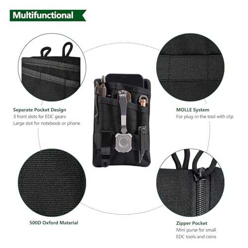 HXOUSE Small Small EDC Pocket Pouch - EDC Organizer Pouch with 4 Pockets for Men, Mini Pocket Tool Pouch for Knife/Flashlight/Tactical Pen - Men's Mini Tool Pouch for Daily Carry