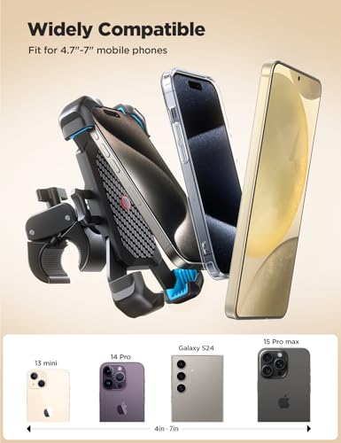 JOYROOM Motorcycle Phone Mount, [1s Auto Lock][100mph Military Anti-Shake] Bike Phone Holder for Bicycle, [10s Quick Install] Handlebar Phone Mount, Compatible with iPhone, Samsung, All Cell Phone - color: Blue
