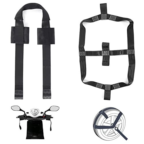 Motorcycle Rear Wheel Tie Down Strap and Bar Harness Handlebar, Universal Soft Loop Strap Wheel Transport Balance Tire Straps for Trailer Scotter and Motorcycle (Handlebar and Real Straps) - style: Handlebar and Real straps