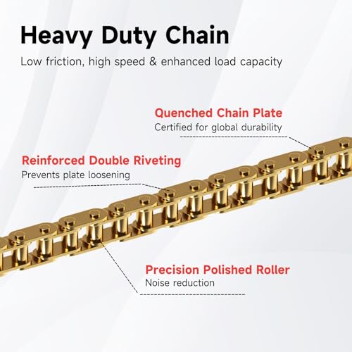 T8F Drive Chain 134 Link Chain Breaker Compatible with 2 Stroke Engine SYX Moto 50cc Dirt Bike Mototec SSR X-pro Coolster 47cc 49cc Pocket Rocket Pit Bike Mini ATV Quad Go Kart Parts (Gold) - color: Gold
