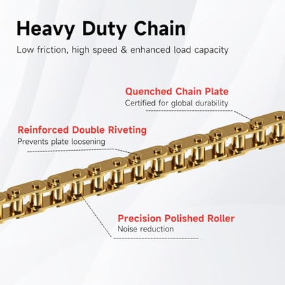 T8F Drive Chain 134 Link Chain Breaker Compatible with 2 Stroke Engine SYX Moto 50cc Dirt Bike Mototec SSR X-pro Coolster 47cc 49cc Pocket Rocket Pit Bike Mini ATV Quad Go Kart Parts (Gold) - color: Gold