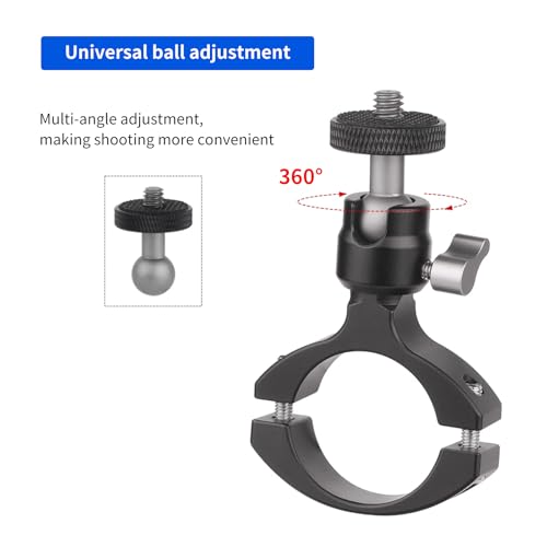 Bike Camera Handlebar Mount Motorcycle Pole Mount with 360° Ballhead Aluminum Handlebar Holder Compatible with GoPro/Insta360/AKASO/DJI Osmo Action Cameras