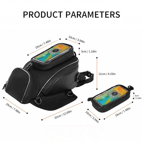 Motorcycle Tank Bag for GAS GAS EC 250 2015–2026, Magnetic & Strap Mount, Waterproof Black Fuel Pouch, Clear Touch Screen Phone Pocket, Anti-Slip Base Motorbike Luggage