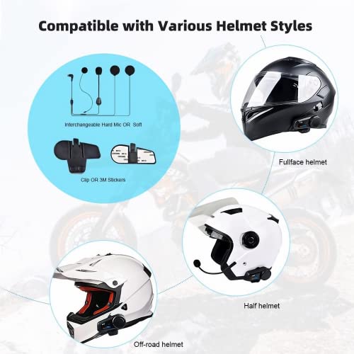 Fodsports FX6 Motorcycle Bluetooth Headset, 6 Riders Group Motorbike Bluetooth Intercom, 1000M Motorcycle Helmet Communication Systems/Voice Dial/Universal Pairing/FM Radio(1 Pack) - size: 1 Pack FX6