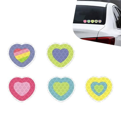5 PCS Car Reflective Stickers, Cute Heart Shaped High Intensity Reflective Safety Decal, Waterproof & Scratch-Covering Decor Sticker, Universal for Most Cars, Motorcycles, Helmets & Bikes - size: Heart Shaped