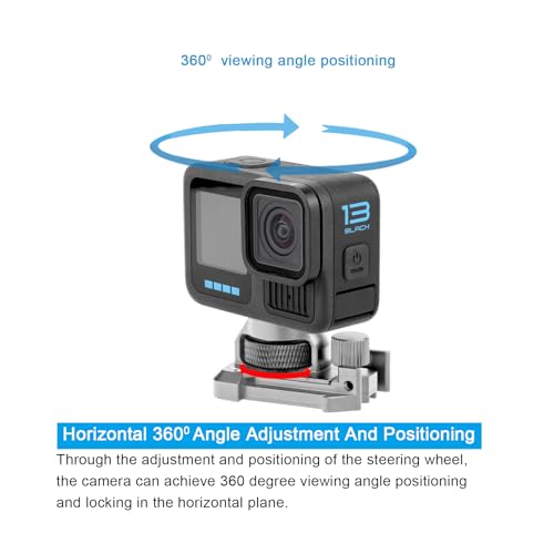 Aluminum 360-degree Rotation Helmet Mount for Gopro Hero 13 12 11 10 9 8 DJI Osmo Insta360 AKASO and Other Action Camera 1/4"-20 Threaded Swivel Mount