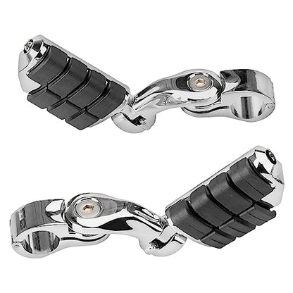 Motorcycle 1.25" Short Angled Highway Footpegs Adjustable Foot pegs Footrests with Clamps Mounts kit Compatible with Harley Touring Sportster Softail Street Glide with 1 1/4 inch Engine Guard