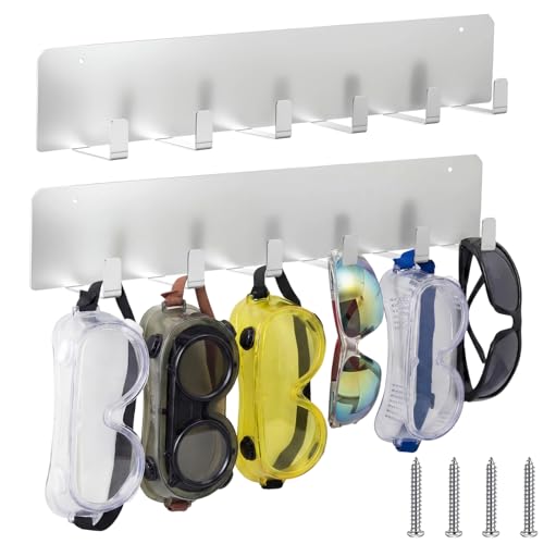 Blulu 2 Pack Aluminum Goggle Helmet Storage Rack Wall Mount 12 Hooks Goggle Organizer Hardware for Race Car Enclosed Trailer, Garage, Motorcycle Accessories