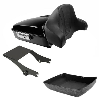 TCMT Chopped Motorcycle Trunk Box Backrest Mounting Rack Fit For Harley Touring 1997-2008 Road King Road Street Electra Glide Pack - color: Set B1 Chrome Latches#Black Rack