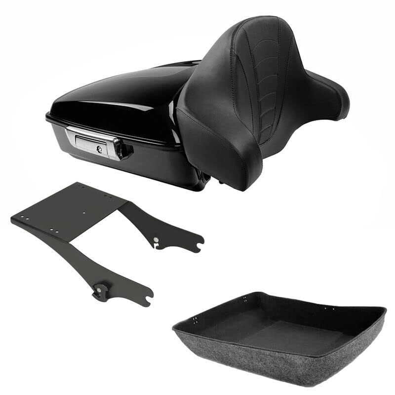 TCMT Chopped Motorcycle Trunk Box Backrest Mounting Rack Fit For Harley Touring 1997-2008 Road King Road Street Electra Glide Pack - color: Set B1 Chrome Latches#Black Rack