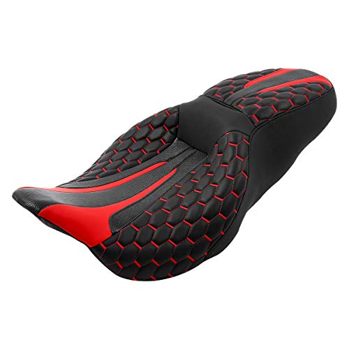 C.C. RIDER Octogon Highway 2-up Motorcycle Seat Driver Passenger Touring Seat for Harley Davison Electra Glide Classic Street Glide Road Glide 2009-2023 - color: Seat-Red Stitching