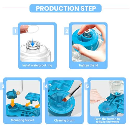 4-in-1 Water Cycle Paint Brush Cleaner Tool | 2025 Upgraded Leak-Proof Rinsing Cup with Palette & Holder | One-Touch Water Replacement Design | Art Supplies for Kids/Adults Beginners to Pros Blue - color: Blue