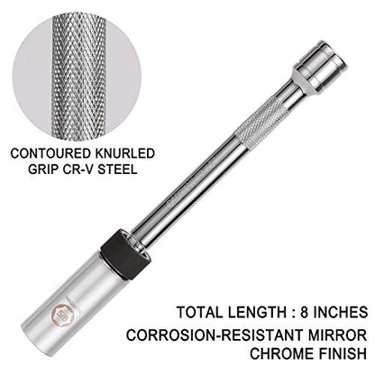 CASOMAN 5/8" Swivel Magnetic Spark Plug Socket, 3/8" Drive x 8-Inch Ext. Bar Length, 360 Degree Swivel, Enhanced Magnetic Design, 6 Point, Cr-V Steel - size: 5/8" × 8-Inch Total Length