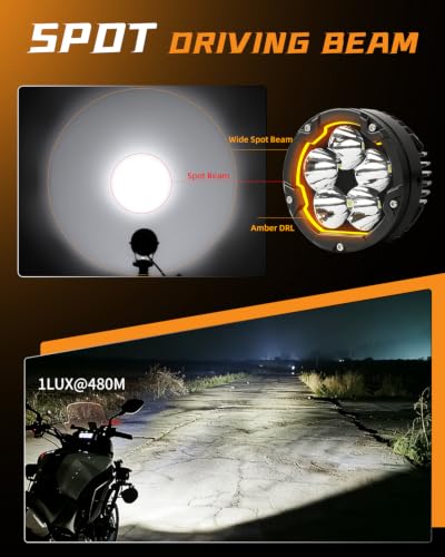 CO LIGHT 4 Inch Motorcycle Fog Lights 80W 16000LM White Yellow Auxiliary Lights Spot Beam Amber DRL with Amber and Black Mask Wiring Harness for Motorcycle ATV UTV ADV Night Riding Dual Brackets 2PCS - color: D041