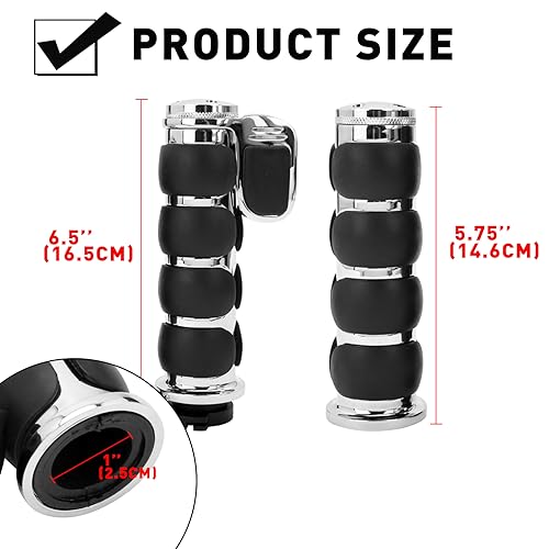 DREAMIZER 25.4MM Motorcycle Handlebar Grips 1 inch Compatible with Honda Shadow Spirit 750 Valkyrie Fury VTX1300 VTX1800 VT400 VT750 VT1100 - Smooth - style: Flat-chrome With Big Throttle