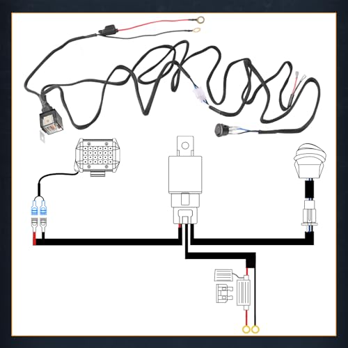 Wiring Harness Kit 12AWG 1 Lead, Nirider 12V Heavy Duty Rocker Switch Relay Fuse Nylon Wiring Harness for LED Light Bars Fog Lights Work Lights Driving Offroad LED Pods Wire Kit for Truck UTV ATV Car