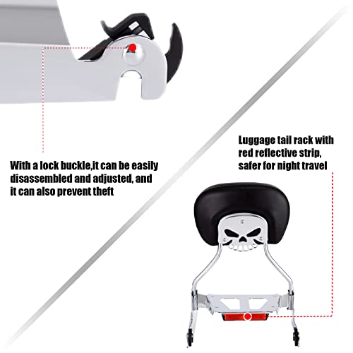 Kinglemc sissy bar Backrest Luggage Rack for Harley Breakout FXSB FXSE FXST with Docking Kit (Silver,Non-Studded) - color: Chrome