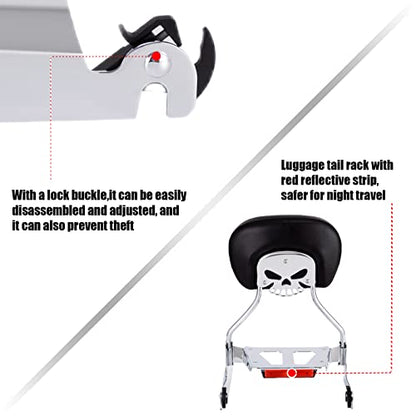 Kinglemc sissy bar Backrest Luggage Rack for Harley Breakout FXSB FXSE FXST with Docking Kit (Silver,Non-Studded) - color: Chrome
