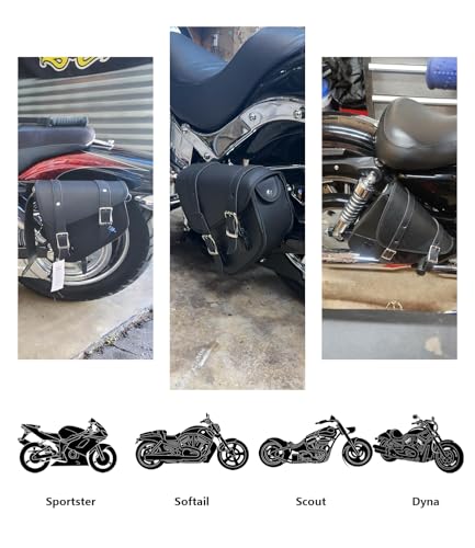 Motorcycle Saddle Bags Leather Motorcycle Solo Swing Arm Bag For Softails Sportsters Choppers Waterproof Side Bags (Black - Left Side, 11.5" x 10.25" x 3.5") - size: Left Side