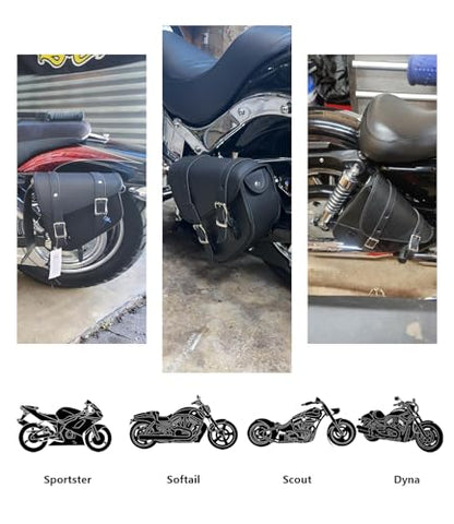 Motorcycle Saddle Bags Leather Motorcycle Solo Swing Arm Bag For Softails Sportsters Choppers Waterproof Side Bags (Black - Left Side, 11.5" x 10.25" x 3.5") - size: Left Side