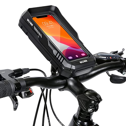WILD MAN 360° Rotation Quick Release Bike Phone Holder Type Bike Handlebar Bag with Touch Screen for Motorcycle Road Bike MTB Mountain Bicycle Cycling (Black,FK1)