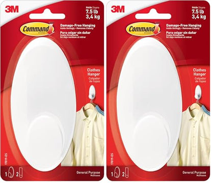 Command Clothes Hanger, 1 Hanger, 2 Strips/Pack, White, Large (Pack of 2) - size: Large (Pack of 2)