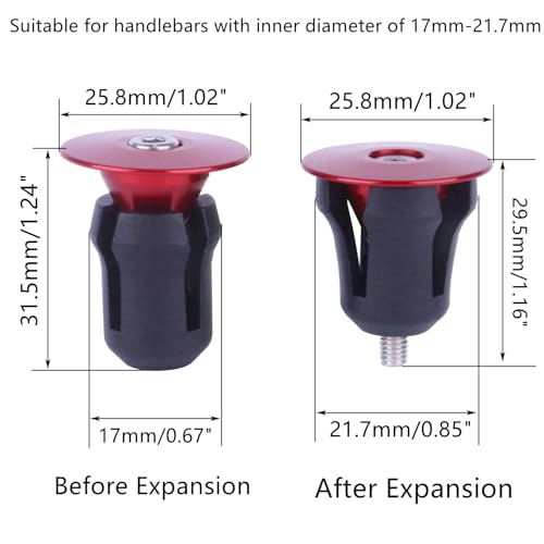 2 Pcs Aluminum Bike Handlebar End Plugs for Road Mountain Bike Handlebar Caps (Red) - color: Red