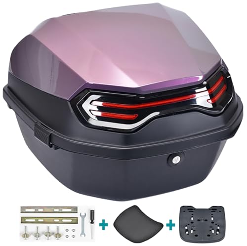 Universal Motorbike Top Cases, Motorcycle Tour Tail Box Scooter Moped Trunk Luggage Top Case for Helmet Storage, Lockable Waterproof Carrier Hard Plastic Case,Purple - color: Purple