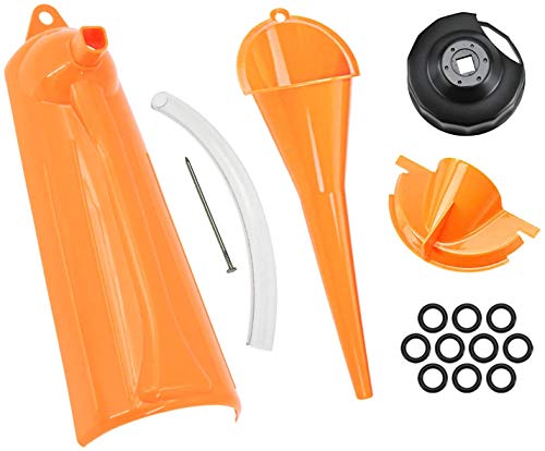 Crankcase Fill Funnel Primary Case Oil Fill Oil Filter Funnel Set with Oil Filter Wrench and Primary Drain Plugs Compatible with Harley Orange