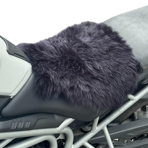 'The Nomad' Long‑Wool Sheepskin Seat Pad – 36 × 34.5 cm Adventure/Touring Motorcycle Cushion – Secure Straps, Temperature‑Regulating, Handmade in UK (Black) - color: Black
