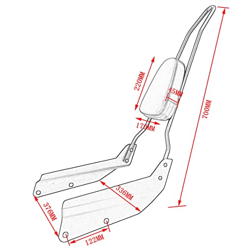 Passenger Backrest Pad Tall Sissy Bar for Honda VTX 1300 1800 VTX1300 VTX1800 N R S T 2002-2009, Chrome
