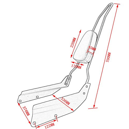 Passenger Backrest Pad Tall Sissy Bar for Honda VTX 1300 1800 VTX1300 VTX1800 N R S T 2002-2009, Chrome