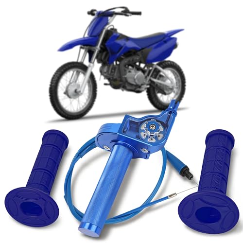 Motorcycle Twist Throttle 7/8" 22mm with Handle Grip Throttle Cable CNC Assembly Universal for TTR 110 230 YZ 85 125 250 PW 50 80 Dirt Pit Mini Bike Blue - color: blue