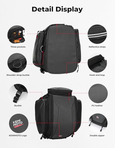KEMIMOTO Motorcycle Tail Bag 18-22L Expandable Sissy bar Motorcycle Luggage Seat Travel Rear Rack Bag Waterproof for Daul Sport Sportster Softail Dyna Touring Shadow Vulcan - size: 18-22L