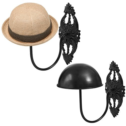 MyGift 2 Pcs Hat Holder, Cowboy Hat Rack Display Wall Mounted, Baseball Cap Organizer, Wig Helmet Hanger for Wall, Black Metal - color: Black