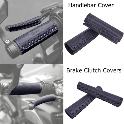 Leather Motorcycle Handlebar Grip Covers, No Fringe Brake Clutch Covers for HD Motorcycles - color: Black: Handlebar + Lever Cover