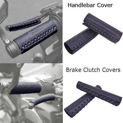Leather Motorcycle Handlebar Grip Covers, No Fringe Brake Clutch Covers for HD Motorcycles - color: Black: Handlebar + Lever Cover