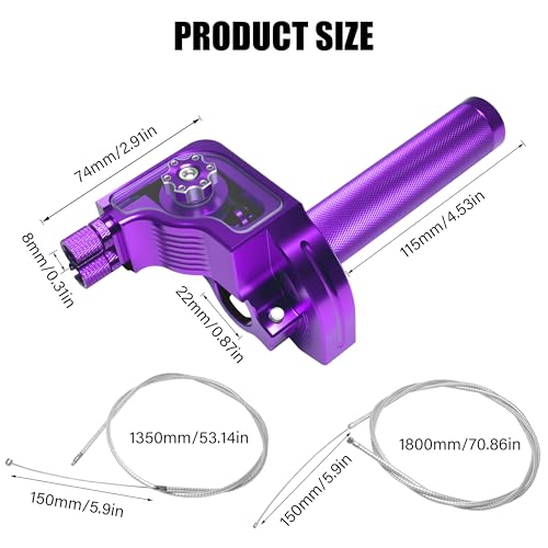 Universal 7/8" Big Twist Throttle Assembly, Dual Push-Pull Cable with Transparent Window for 110-650cc Dirt Pit Bike, Motocross, ATV & Quad, CNC Aluminum Quick Twister Throttle Grip (Purple) - color: Purple