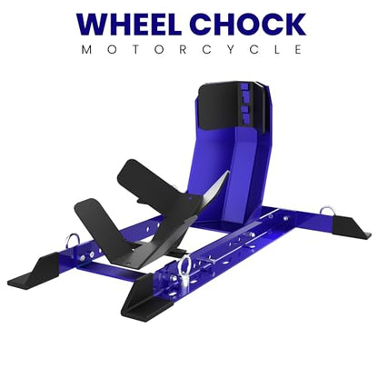 GRAND PITSTOP Universal Wheel Chock for Motorcycle Stand for Trailer Completely Adjustable Detachable Foldable Wheel Chock (Blue) - color: Blue