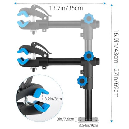 Urban Deco Bike Repair Stand, Wall Mounted Bike Work Stand, 360 Swivel Clamp, Holds Up to 20 kg, Black+Blue, Ideal for Home Maintenance - size: 27 inch straight