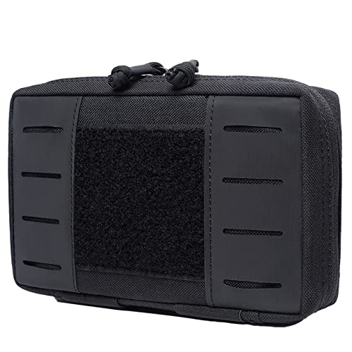 Azarxis Tactical Mini Belt Pouches, Multi-Purpose Small Battery Case Compact Utility EDC Card Slot Holder Waist Bags Military Molle Pack Sundries Storage Pack - color: #04 Black - with Waterproof Pocket