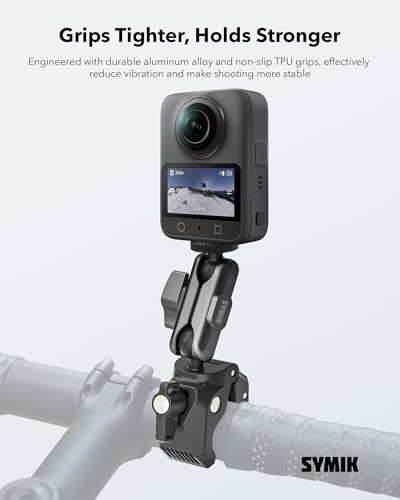 SYMIK Motorcycle Handlebar Mount for Action Camera, Heavy Duty Clamp Mount for Bike Bicycle Motorcycle Handlebar w/ 360° Ball Heads for Gopro, Insta360 X5 X4 Air X3 Ace Pro 2, Osmo 360 Action 6 5 Pro