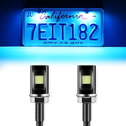 LivTee Super Bright License Plate Light, 12V License Tag Screw Bolt Accessories, Waterproof Black Aluminium Light Holder, Legal for Car Motorcycle Truck RV ATV Bike, Ice Blue(2PCS) - color: Ice Blue, size: 2PCS