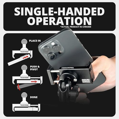 Tackform Chrome Motorcycle Perch/Brake/Clutch Reservoir Phone Mount - Vibration Dampening 20MAXX Spring Cradle | 3.5” Long Reach Arm | Aluminum | Compatible with Harley-Davidson, Gold Wing, More - color: Chrome