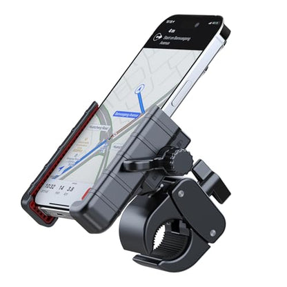 Bicycle Phone Holder Mount, Bike Motorcycle Handlebar Phone Mount Clamp ATV Scooter Phone Clip with One Hand Operation for iPhone Samsung 4.5-7" Smartphone, 360° Rotation
