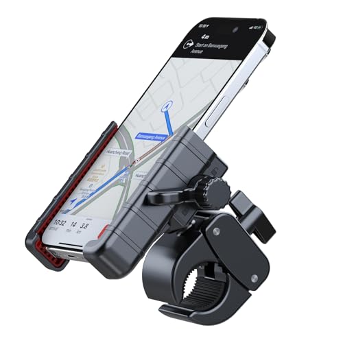 Bicycle Phone Holder Mount, Bike Motorcycle Handlebar Phone Mount Clamp ATV Scooter Phone Clip with One Hand Operation for iPhone Samsung 4.5-7" Smartphone, 360° Rotation