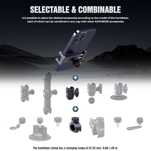 Motorcycle Phone Holder Kit for 4.7-7" Smartphone, Bar Clamp Fits 22-32mm (0.87-1.26") Handlebar/Round Bar, Aluminum Rotatable Magic Arm, Compatible with Motorcycle/ATV/Rail (KPS-08) - color: KPS-08