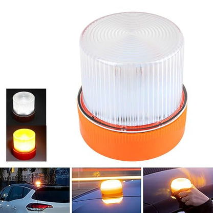 Walfront V16 Traffic Emergency Light LED Strobe Beacon with Magnetized Roof Mount and Hook for Car Motorcycle Roadside Emergencies IP67 Rainproof (Yellow White) - color: Yellow White