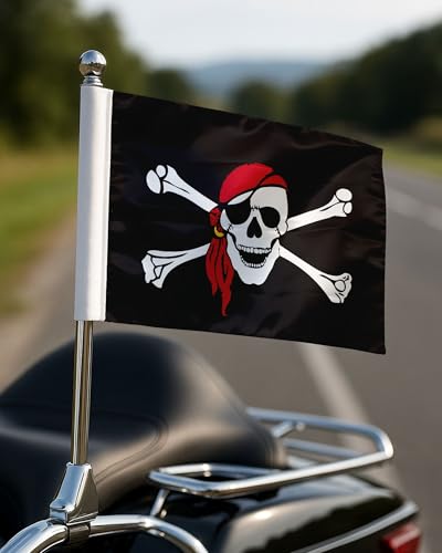 AGAS One Eyed Jack Pirate Motorcycle Flag 6x9 inch - Double-Sided Printed 2-Ply Durable Knitted Polyester - 0.75 inch Sleeve- Fits on 3/8" Mount Pole - color: One Eyed Jack