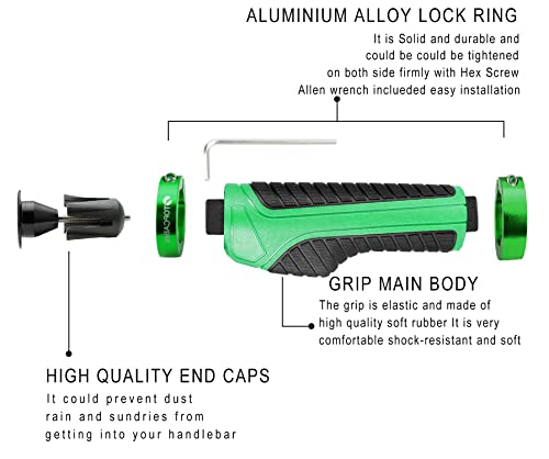 TOPCABIN Ergonomic Bike Grips - Widen Holding Rubber Grips with Aluminum LockGrips for Mountain & Road Bikes - color: Knife Style, Green/Black (Aluminum Lock Plug)1 Pair